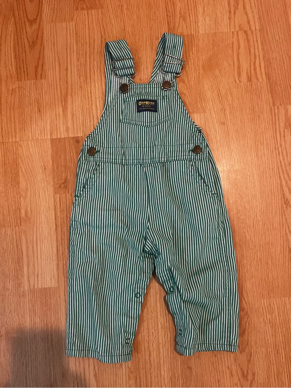 Vintage OshKosh B'gosh Green Stripe Overalls 24 month vest back cotton blend USA